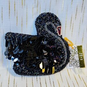 Black Swan Beaded Mini Bag w/ Chain Strap | Sequin Evening Purse